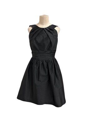 Vintage 90s Alfred Sung Dessy Black Sculptural Pleated Neckline A-Line Cocktail